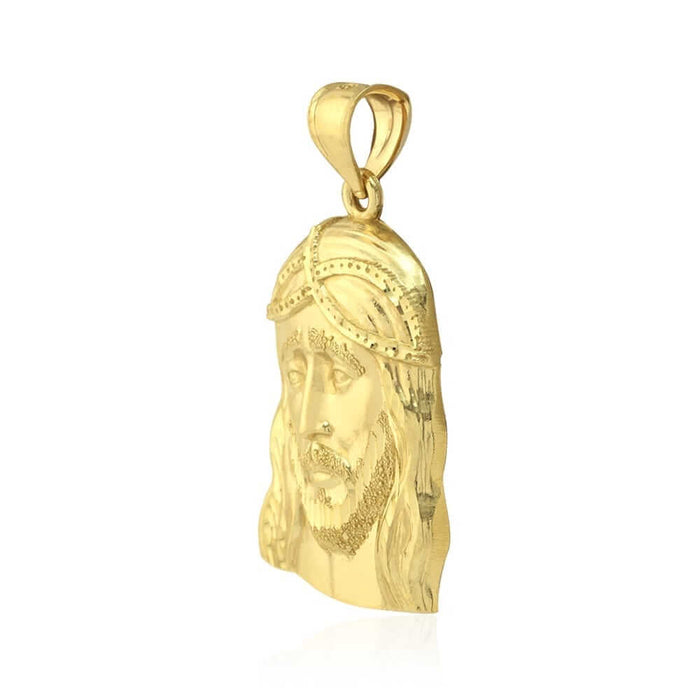 10k Yellow Gold Diamond-Cut Jesus Face Head Religious Pendant