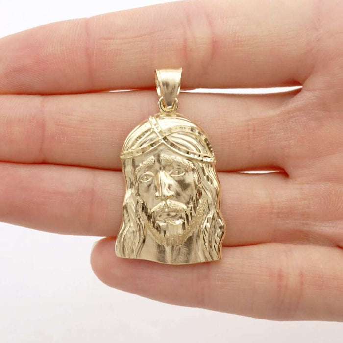10k Yellow Gold Diamond-Cut Jesus Face Head Religious Pendant