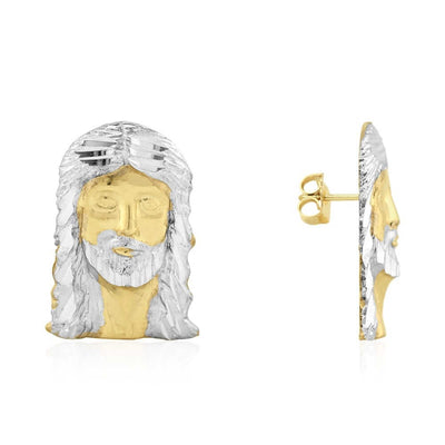 10K Gold Diamond-Cut Jesus Head Face Butterfly Push Back Stud Earrings