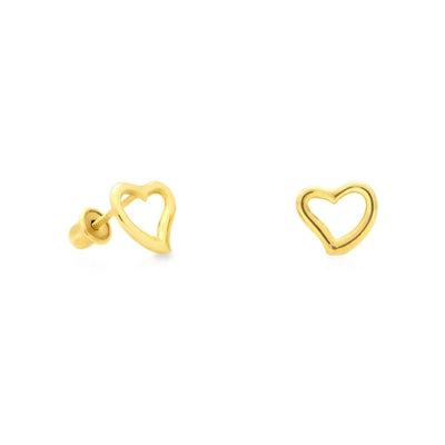 14K Yellow Gold 7mm Open Heart Screw Back Stud Earrings