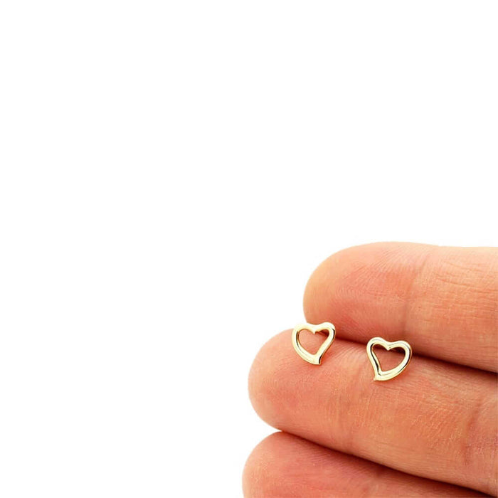 14K Yellow Gold 7mm Open Heart Screw Back Stud Earrings