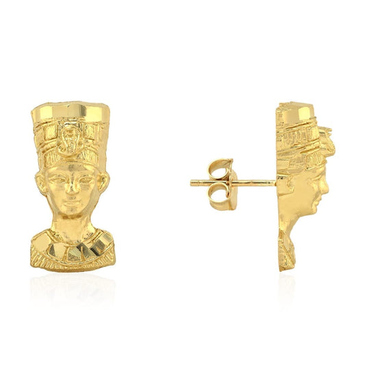 10k Yellow Gold Diamond Cut Textured Nefertiti Head Pushback Stud Earrings