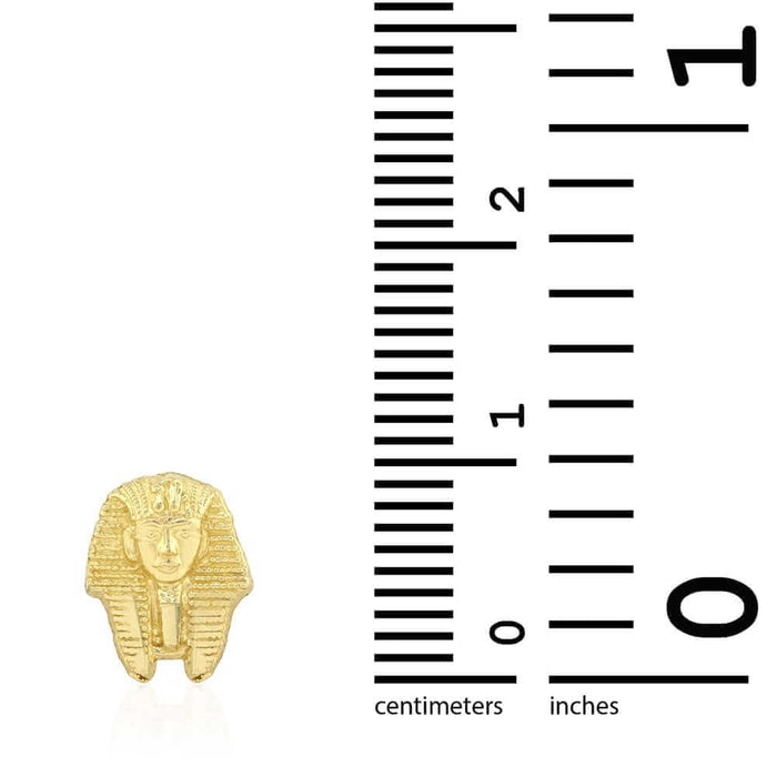 10k Yellow Gold King Tut Pharaoh Head Face Diamond-Cut Stud Push Back Earrings