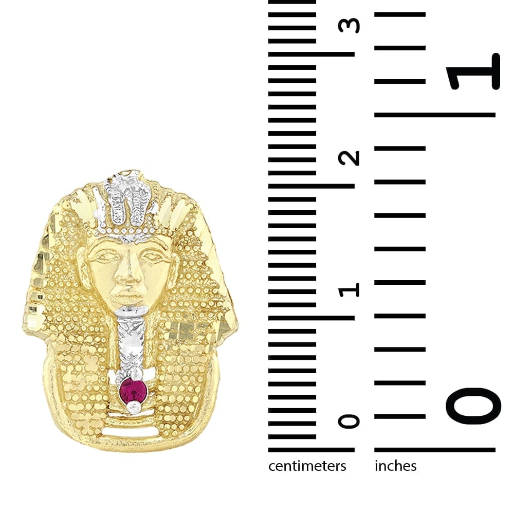 King Tut Pharaoh Head Diamond Cut Ruby Stud Earrings 10K Solid Yellow Gold
