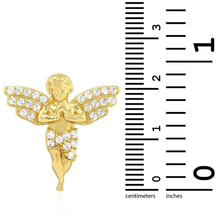 CZ Angel Stud Push Back Earrings Religious 1.80Ct 10k Yellow Gold