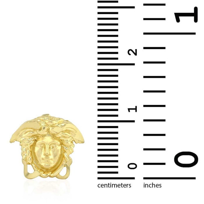 10k Yellow Gold Diamond-Cut Medusa Head Face Stud Push Back Earrings