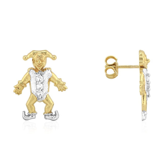 Joker Jester Created Diamond Pushback Stud Earrings 10k Yellow Gold 0.30Ct