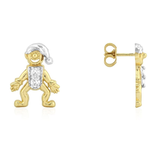 10k Yellow Gold Joker Jester Created Diamond Pushback Stud Earrings 0.30Ct
