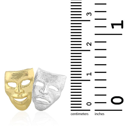 Comedy & Tragedy Masks Sock & Buskin Pushback Stud Earrings 10k Yellow Gold