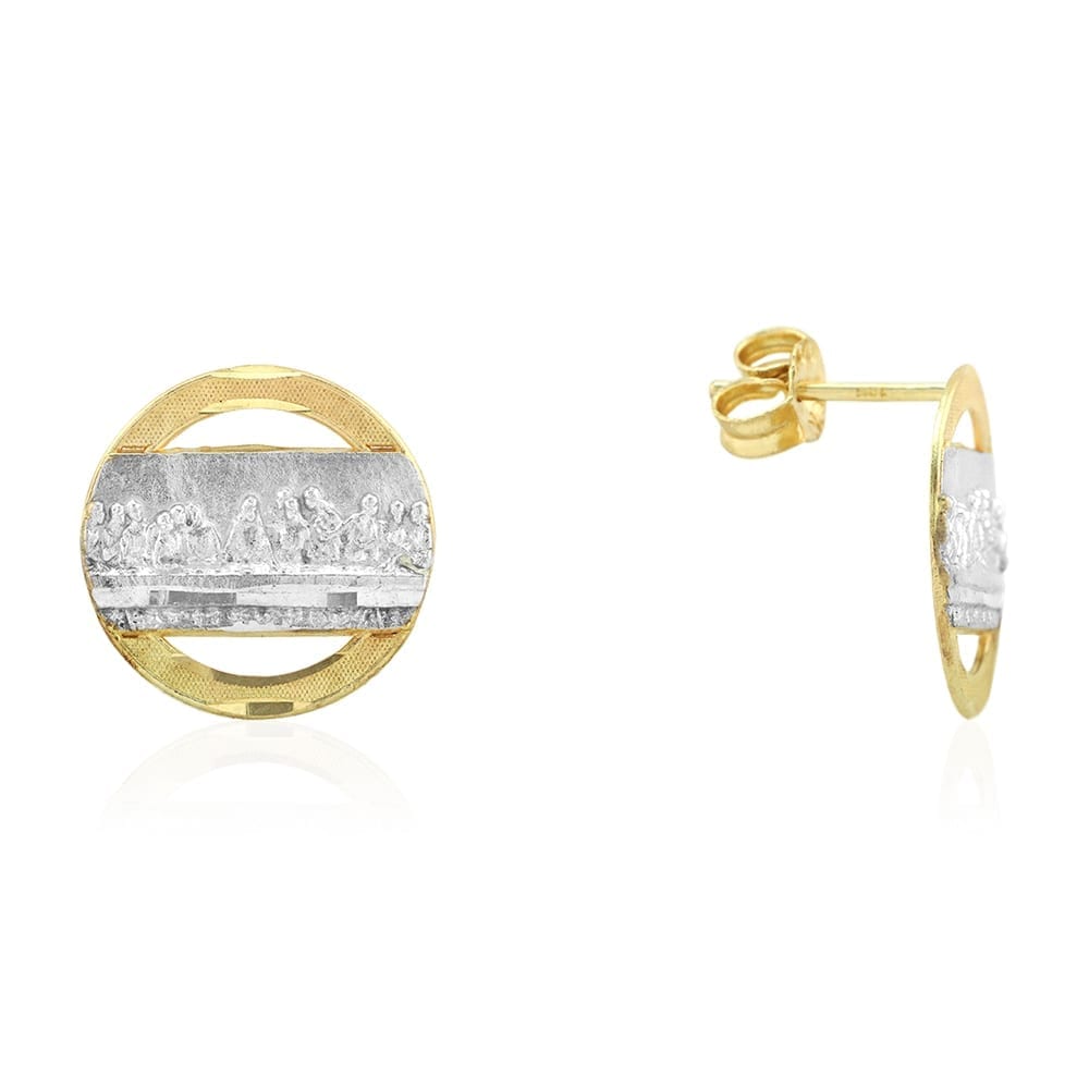 10k Yellow And White Gold Diamond Cut "The Last Supper" Pushback Stud earrings