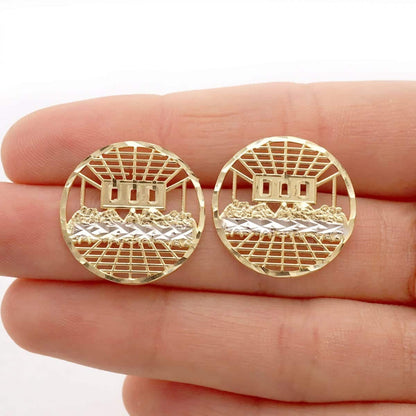 Round Diamond Cut The Last Supper Pushback Stud Earrings 10k Yellow White Gold