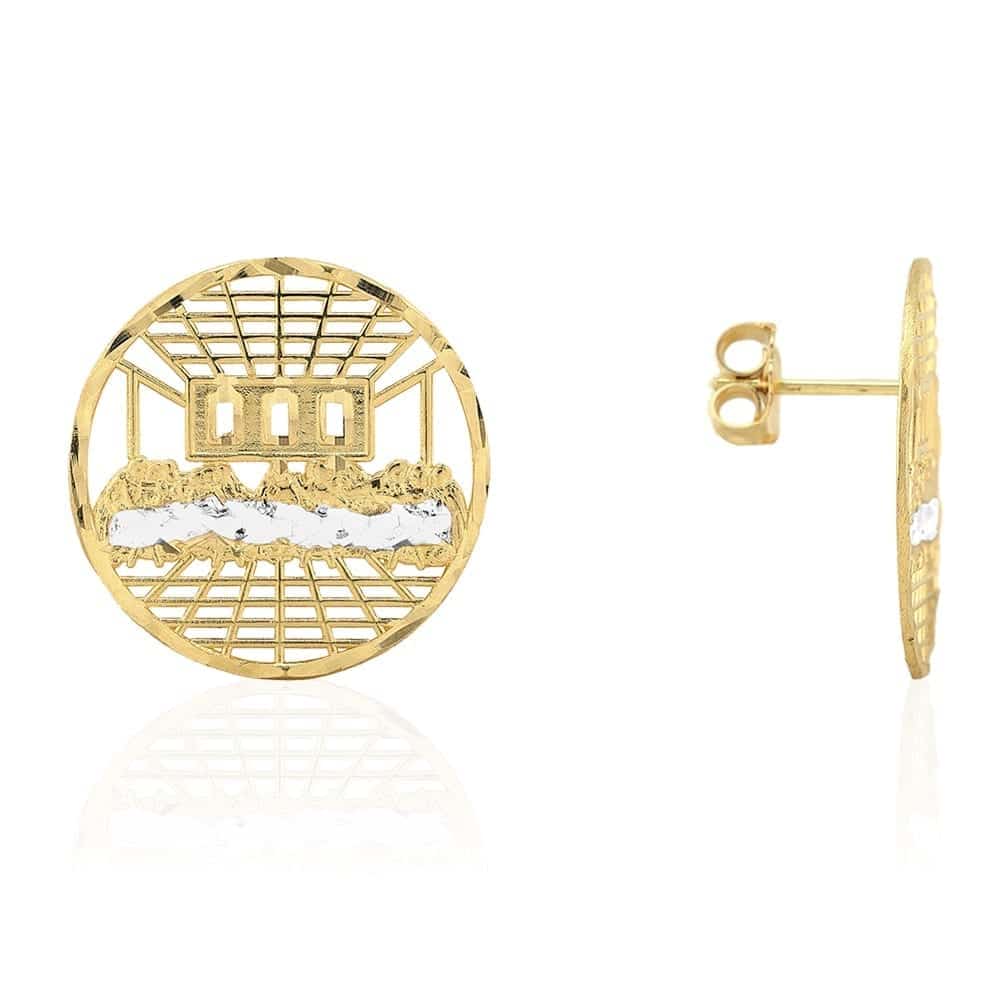 Round Diamond Cut The Last Supper Pushback Stud Earrings 10k Yellow White Gold