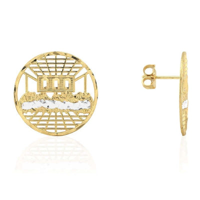Round Diamond-Cut The Last Supper Push Back Stud Earrings 10k Yellow White Gold