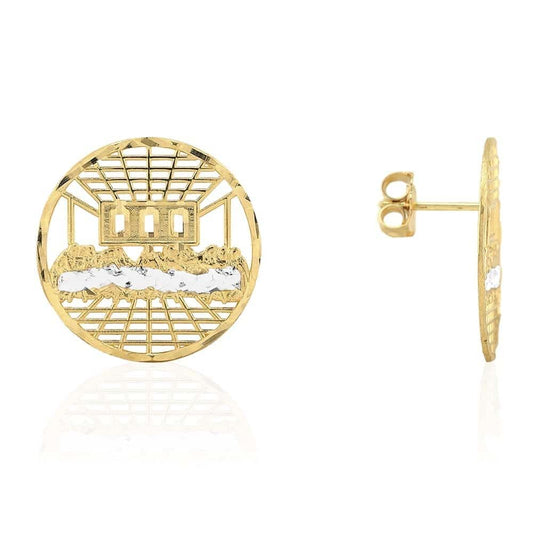 Round Diamond Cut The Last Supper Pushback Stud Earrings 10k Yellow White Gold