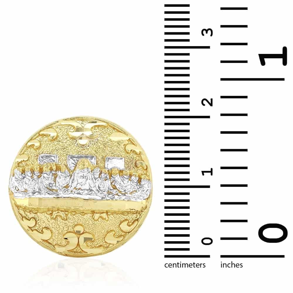 The Last Supper Pushback Stud Earrings Round Diamond Cut 10k Yellow White Gold