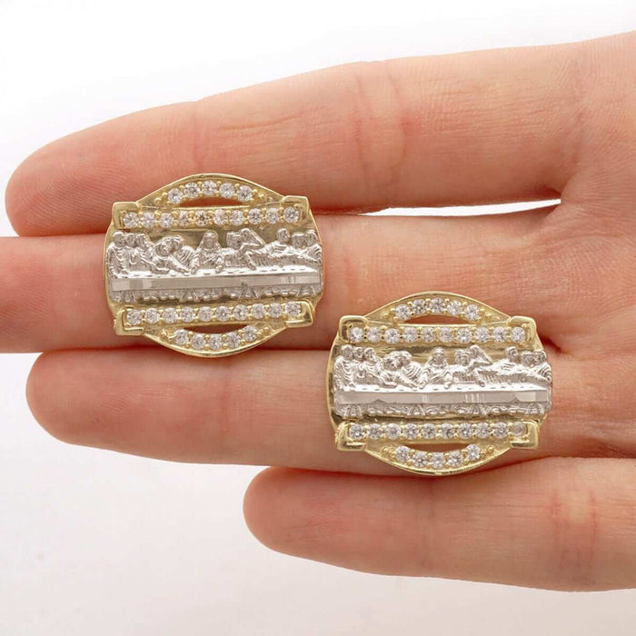 The Last Supper CZ Push Back Stud Earrings Round 10k Yellow Gold