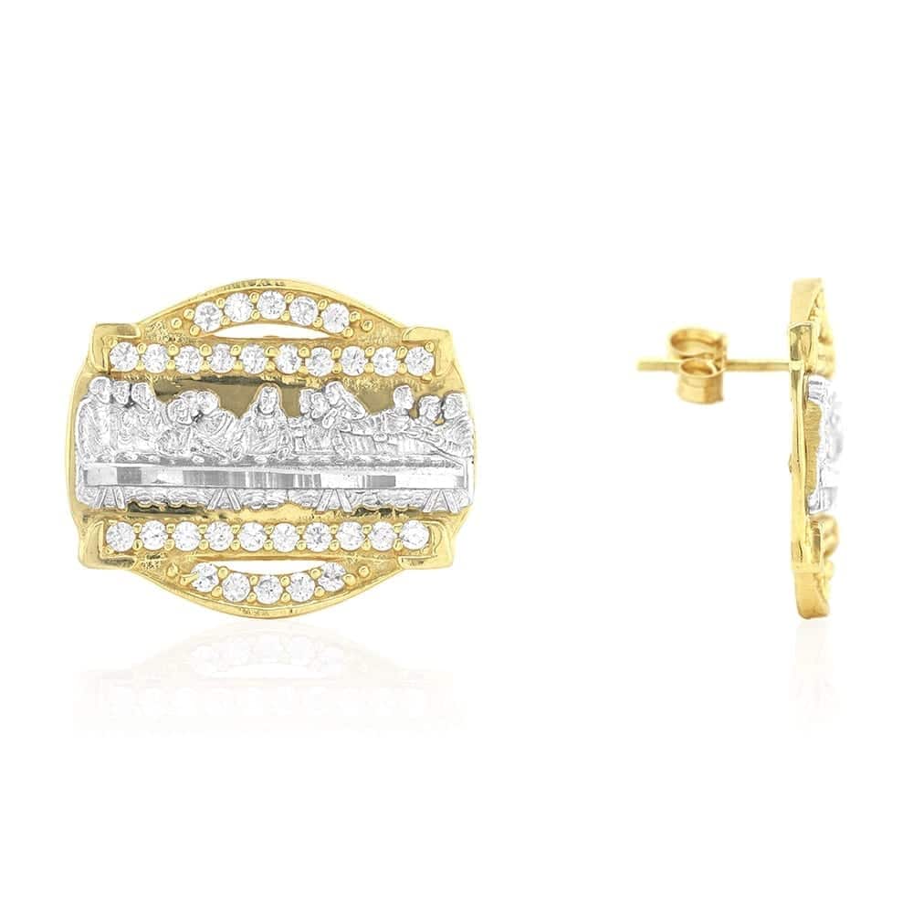 The Last Supper CZ Push Back Stud Earrings Round 10k Yellow Gold
