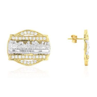 The Last Supper CZ Push Back Stud Earrings Round 10k Yellow Gold