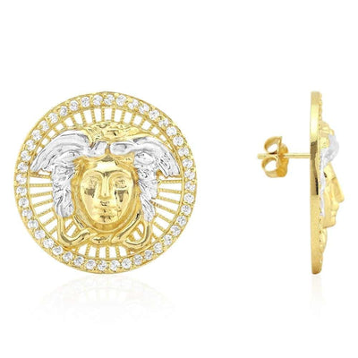 2.70Ct CZ Halo Medusa Head Round Stud Earrings 10k Yellow Gold
