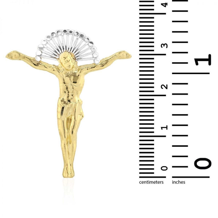 10K Gold Jesus Crucifix Halo Diamond-Cut Push Back Stud Earrings