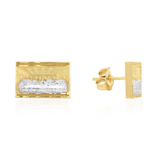 10k Yellow and White Gold "The Last Supper" Diamond Cut Pushback Stud Earrings