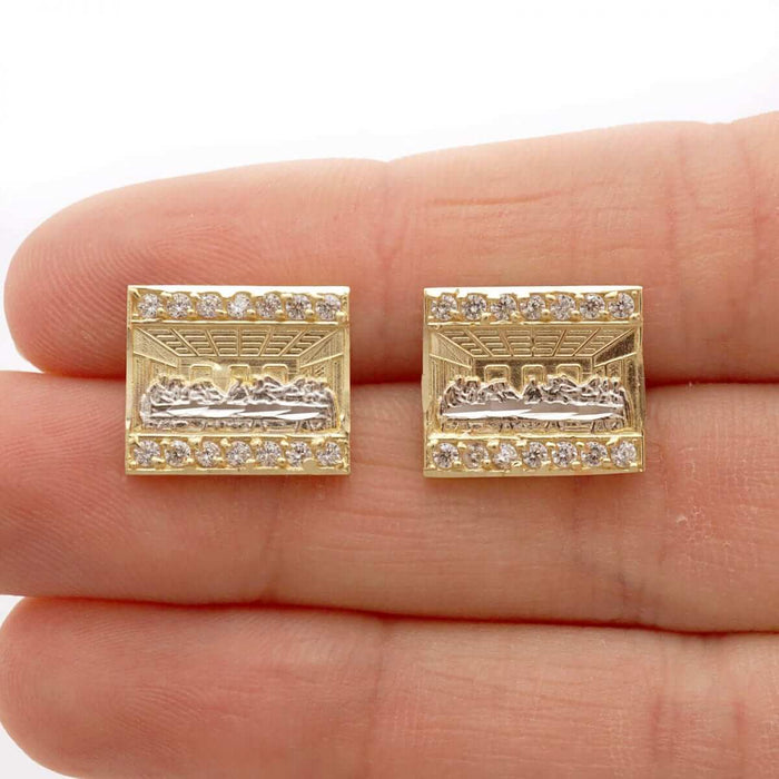 1Ct CZ 10k Yellow Gold "The Last Supper" Push Back Stud Earrings