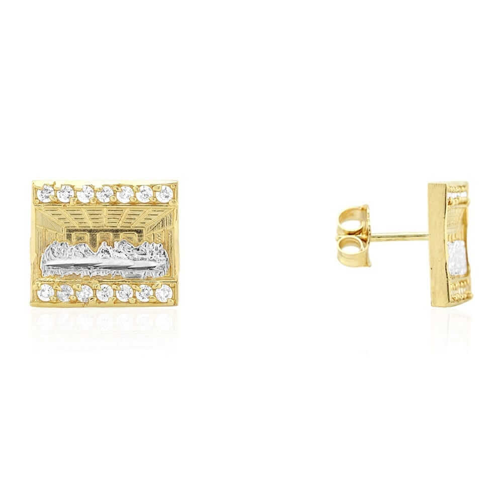 1Ct CZ 10k Yellow Gold "The Last Supper" Push Back Stud Earrings