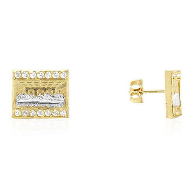 1Ct CZ 10k Yellow Gold "The Last Supper" Push Back Stud Earrings