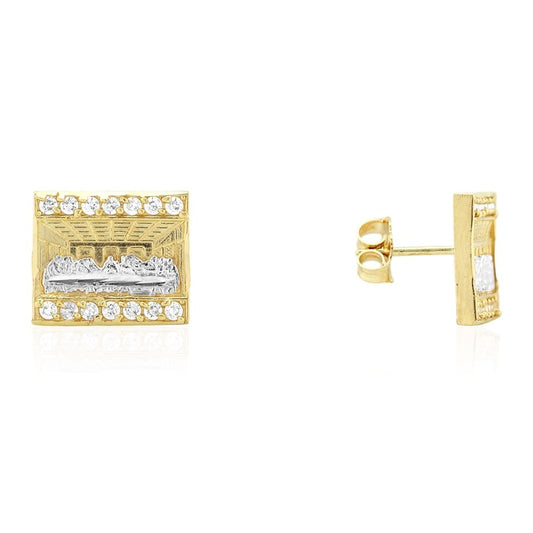 1Ct Created Diamond 10k Yellow Gold "The Last Supper" Pushback Stud Earrings