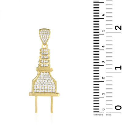 10k Yellow Gold 2.20Ct Created Diamond Pave Set Outlet Plug Pendant 1.97"