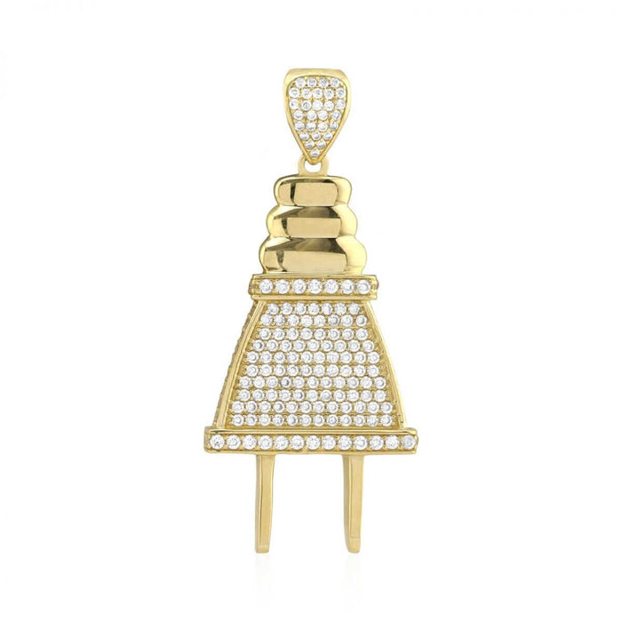10k Yellow Gold CZ Pave Set Outlet Plug Pendant 1.97"