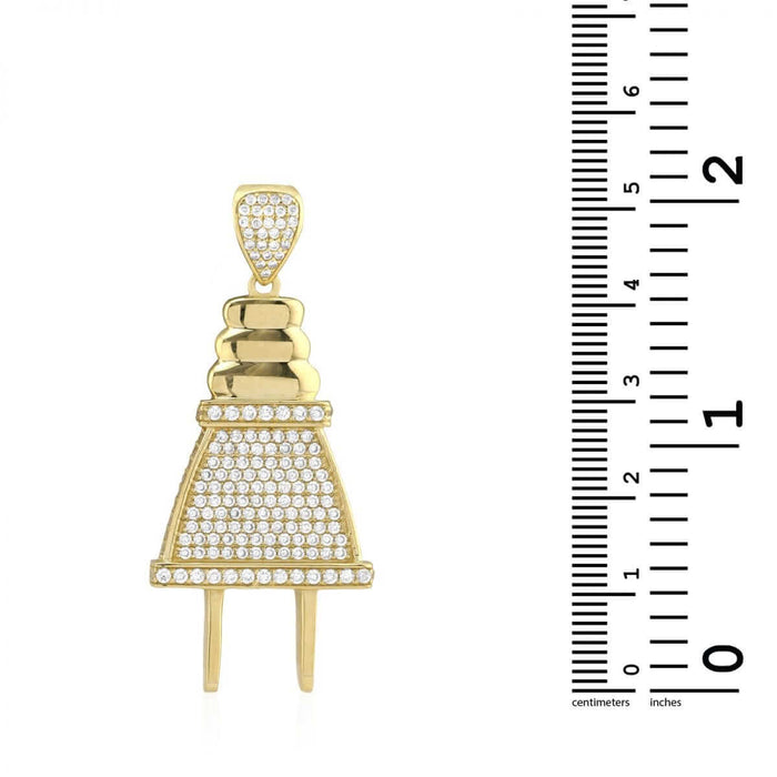 10k Yellow Gold CZ Pave Set Outlet Plug Pendant 1.97"