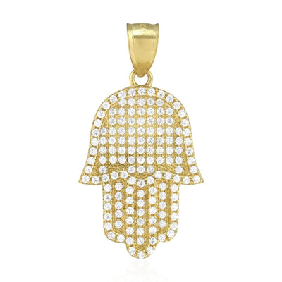 2.50Ct CZ Hamsa Hand Of Fatima 10k Yellow Gold Pendant 1.2"