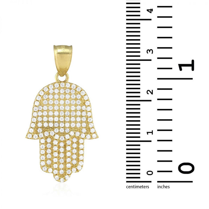2.50Ct CZ Hamsa Hand Of Fatima 10k Yellow Gold Pendant 1.2"