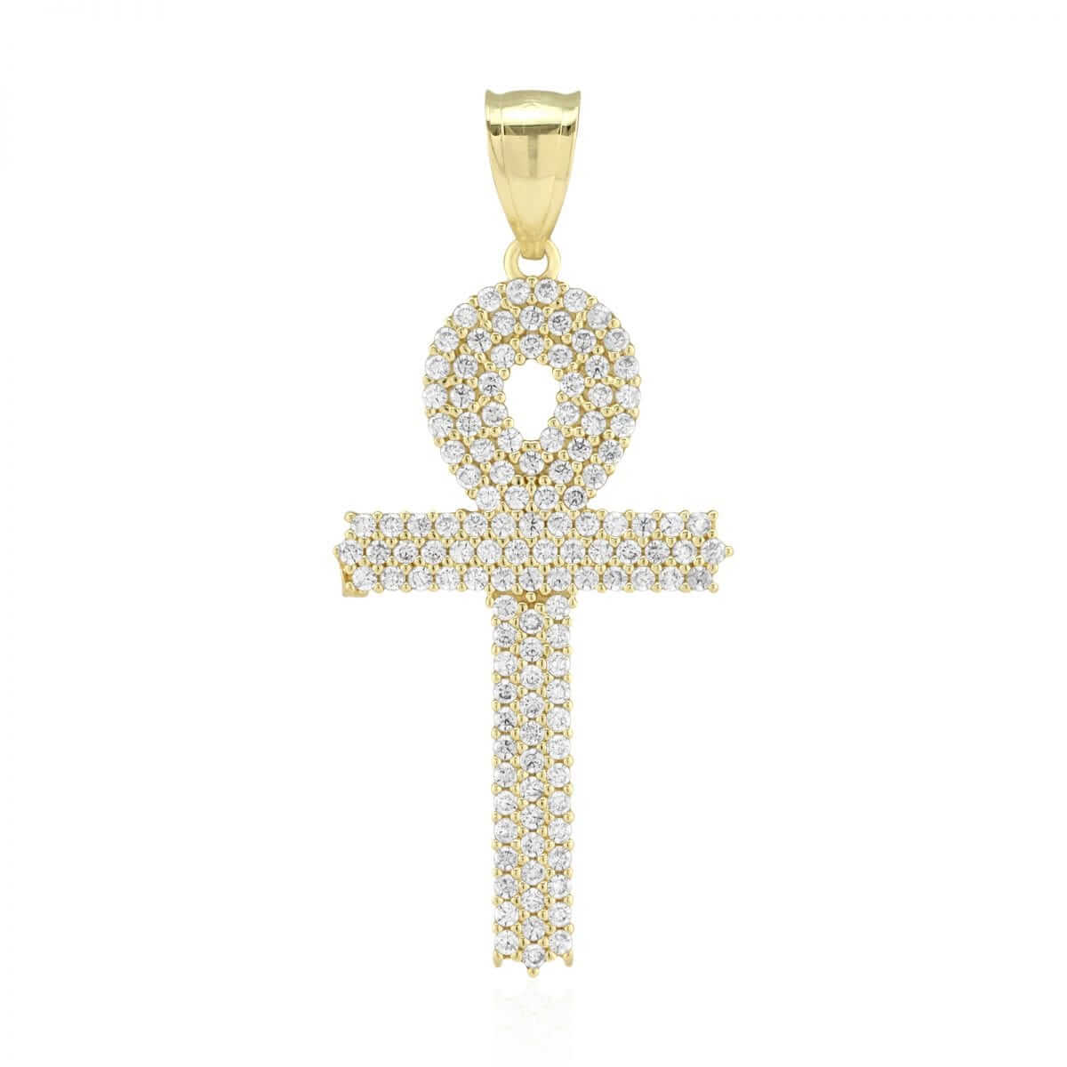 10k Yellow Gold CZ Egyptian Ankh Religious Pendant 1.57"