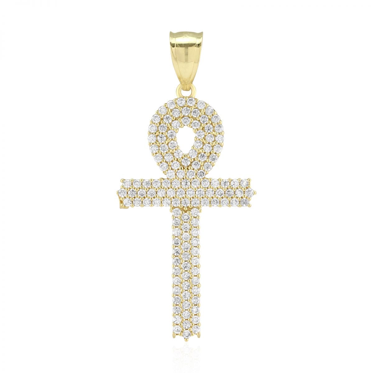 10k Yellow Gold Created Diamond Egyptian Ankh Religious Pendant 1.57"