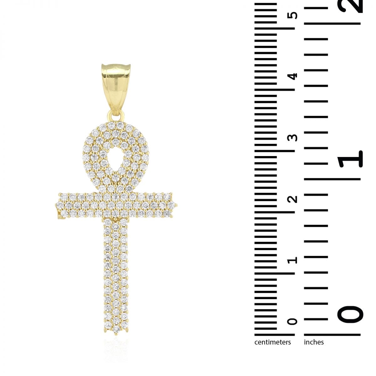 10k Yellow Gold Created Diamond Egyptian Ankh Religious Pendant 1.57"