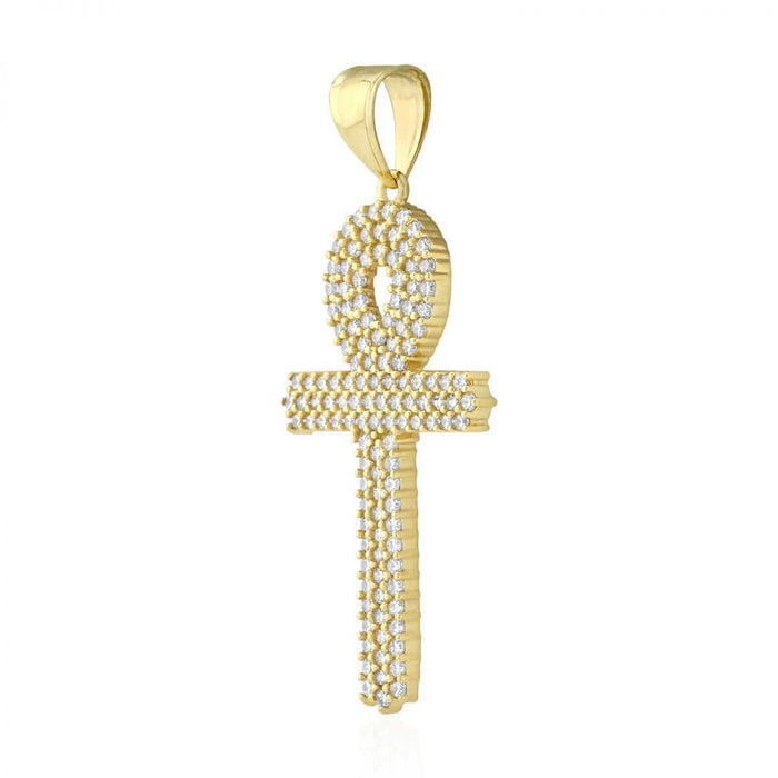 10k Yellow Gold CZ Egyptian Ankh Religious Pendant 1.57"