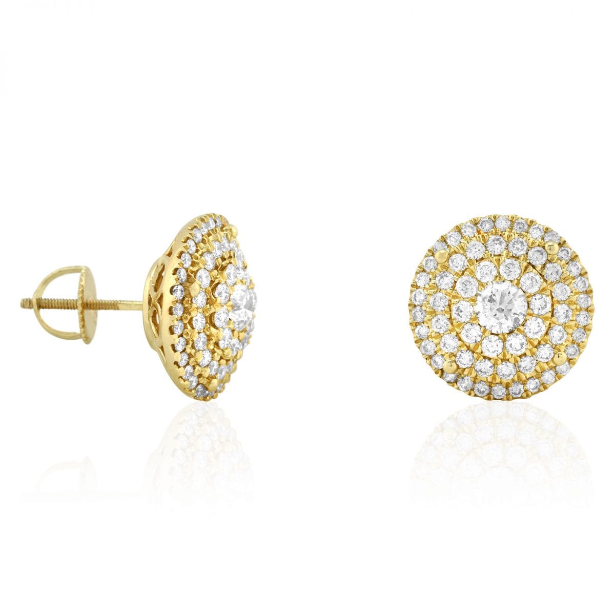 2.30 Ct Real Diamond Round Cluster Stud Earrings 14k Yellow Gold Screw-Back