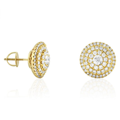 2.30 Ct Real Diamond Round Cluster Stud Earrings 14k Yellow Gold Screw-Back