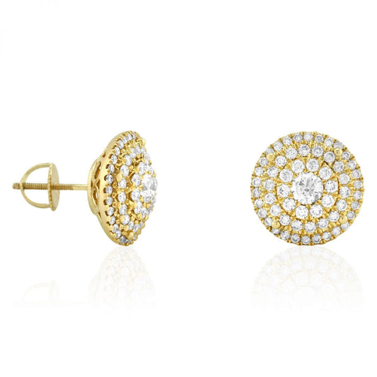 2.30 Ct Real Diamond Round Cluster Stud Earrings 14k Yellow Gold Screw-Back