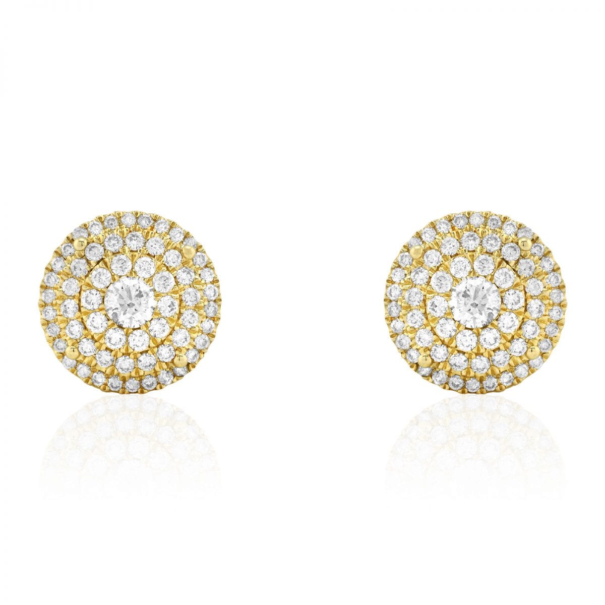2.30 Ct Real Diamond Round Cluster Stud Earrings 14k Yellow Gold Screw-Back