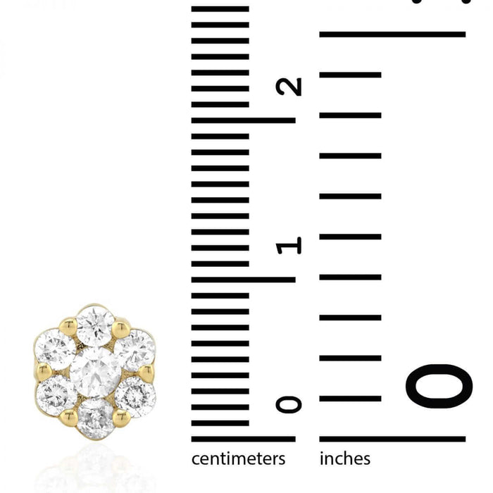 1.05Ct Natural Diamond 14k Yellow Gold Cluster Screw Back Stud Earrings 8mm