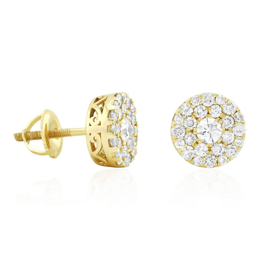 1.40Ct Real Diamond 14k Yellow Gold Filigree Round Screwback Stud Earrings