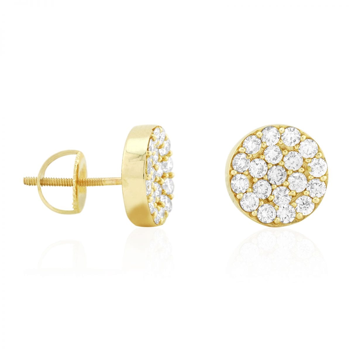 1.29Ct Real Diamond 14k Yellow Gold Filigree Round Screwback Stud Earrings