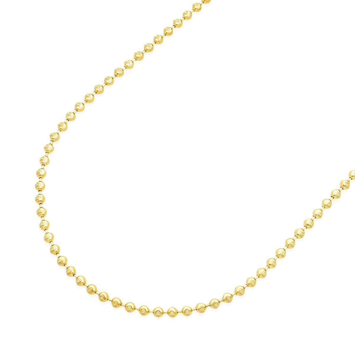 14K Yellow Gold Over 925 Sterling Silver 2mm Moon Cut Ball Chain 16"- 28"