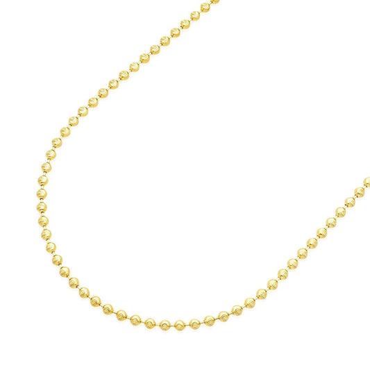 14K Yellow Gold Over 925 Sterling Silver 2mm Moon Cut Ball Chain 16"- 28"
