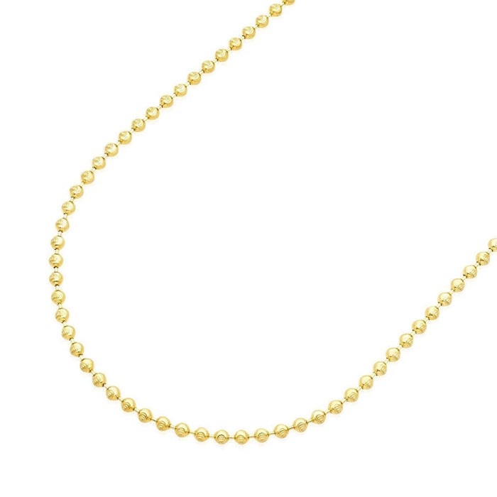 14K Yellow Gold Over Sterling Silver 2mm Moon-Cut Ball Chain (Hollow) 16"-28"