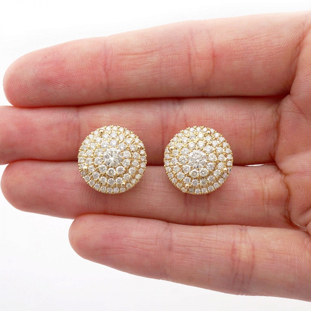 2.30 Ct Real Diamond Round Cluster Stud Earrings 14k Yellow Gold Screw-Back