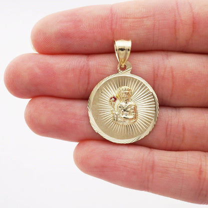 10k Yellow Gold Diamond Cut Ruby Santa Barbara Round Medallion Pendant